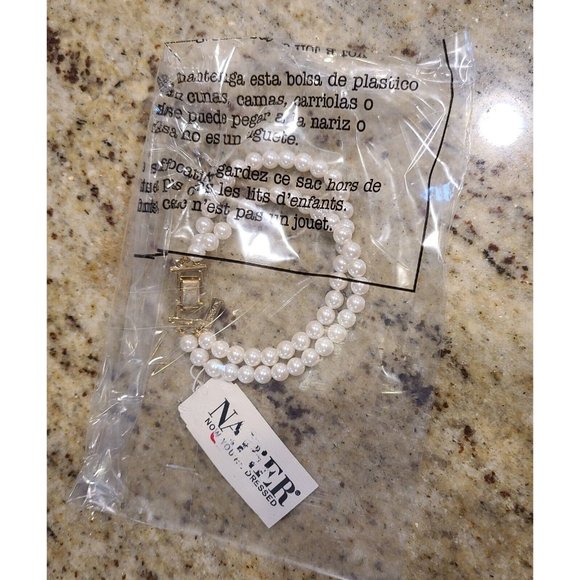 NEW! Vintage Signed Napier Double Strand Faux Pearl Bracelet Gold Tone Clasp - Picture 8 of 8